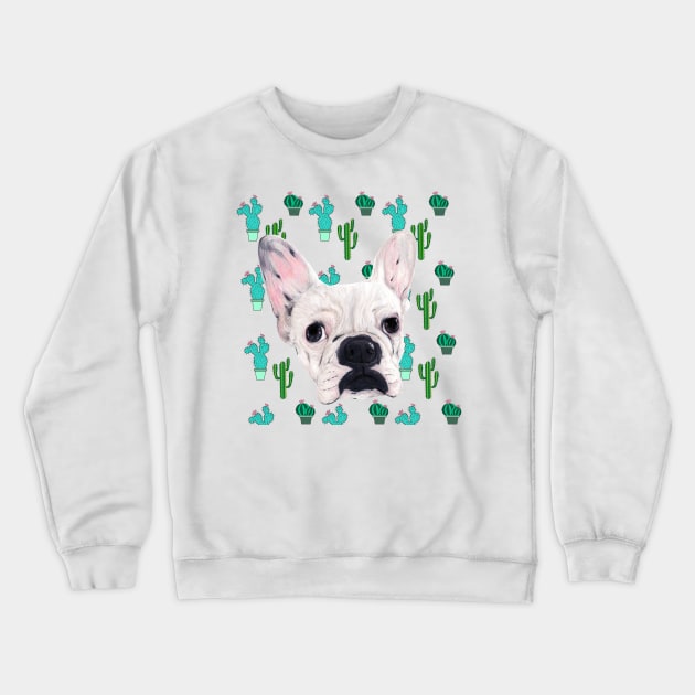 Frenchie pug and cactus Crewneck Sweatshirt by Apatche